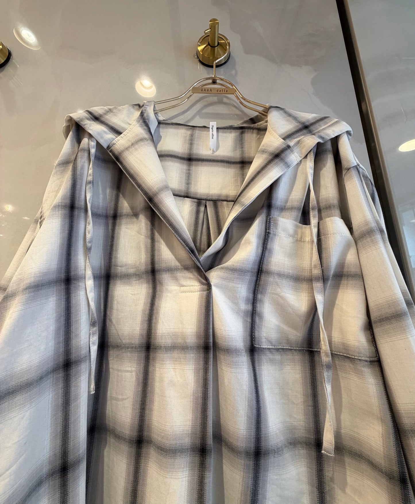 ［Dignite collier］オンブレチェックフーデイシャツ］