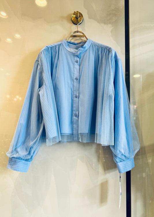 短丈ストライプシャツチュールドッキング